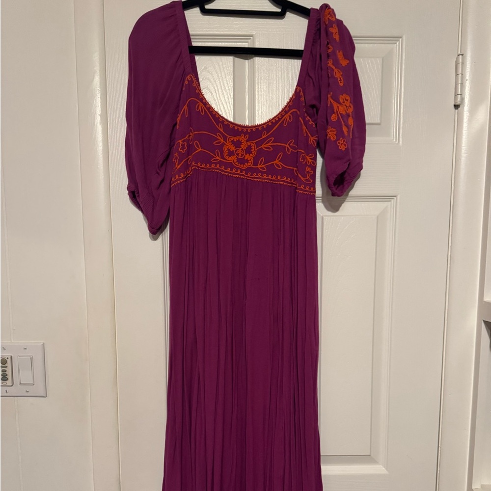 Free People Wedgewood Maxi Dress Embroidered M Boho Magenta